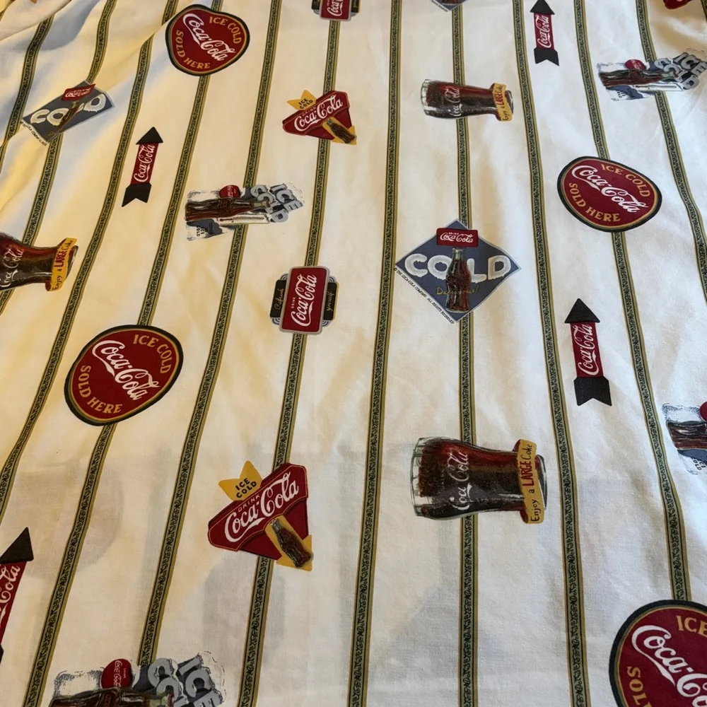 Vintage Coca-Cola Twin Fitted Sheet White Red Striped Bedding Pop Coke